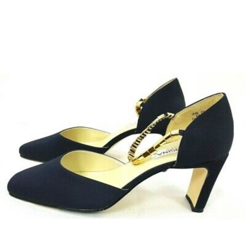 Vintage Corsina Navy Blue with gold accents ankle strap size 6.5B